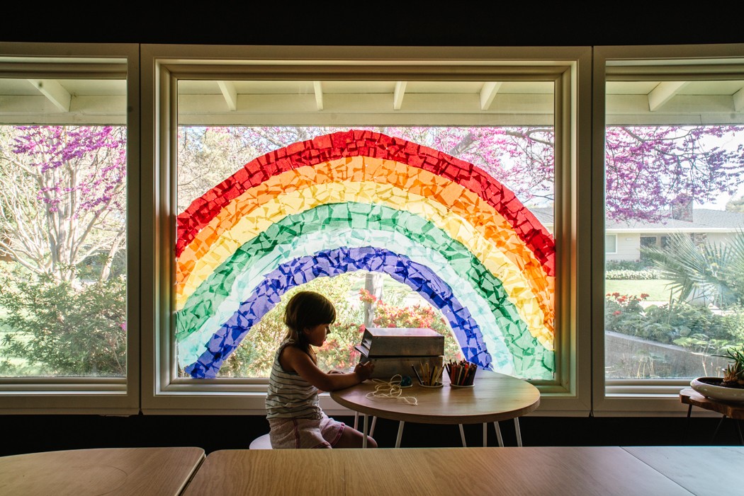 Tissue Paper Rainbow Window project with kids