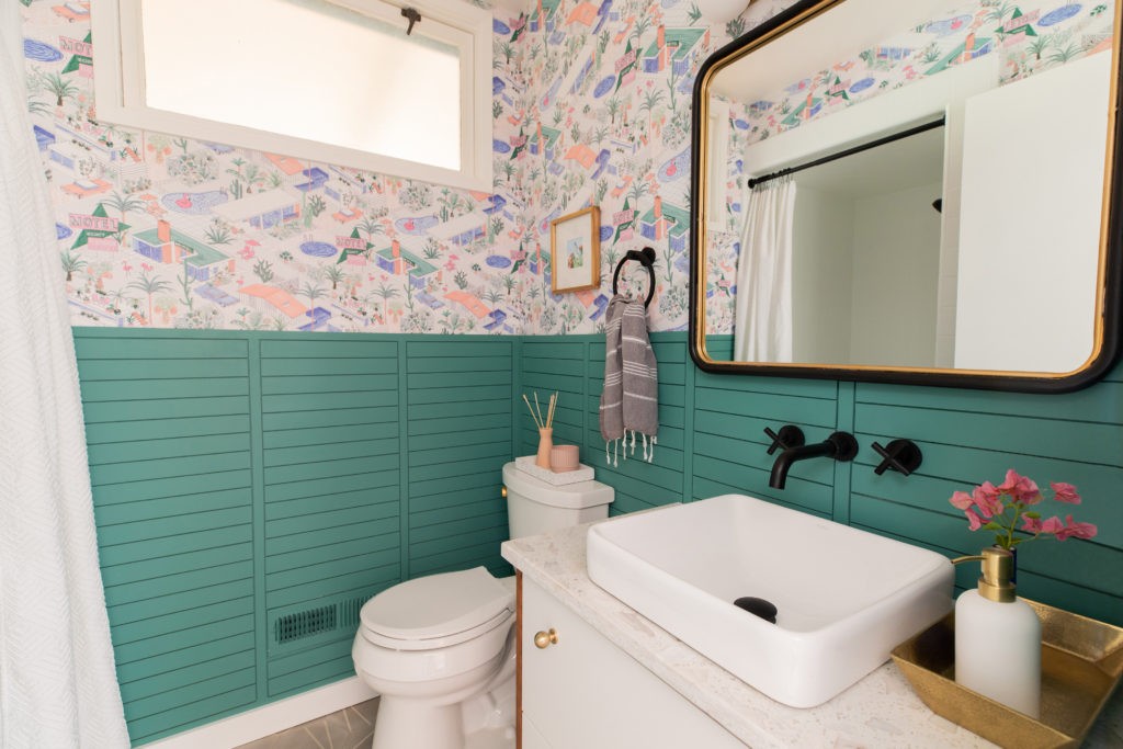 An midcentury modern mudroom bath laundry room interior design project by Studio Plumb